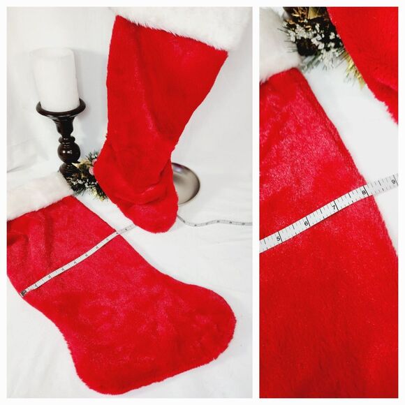 Vintage Revival Plush Christmas Stockings 18" Red White Fur Trim Holiday Decor - Picture 8 of 9